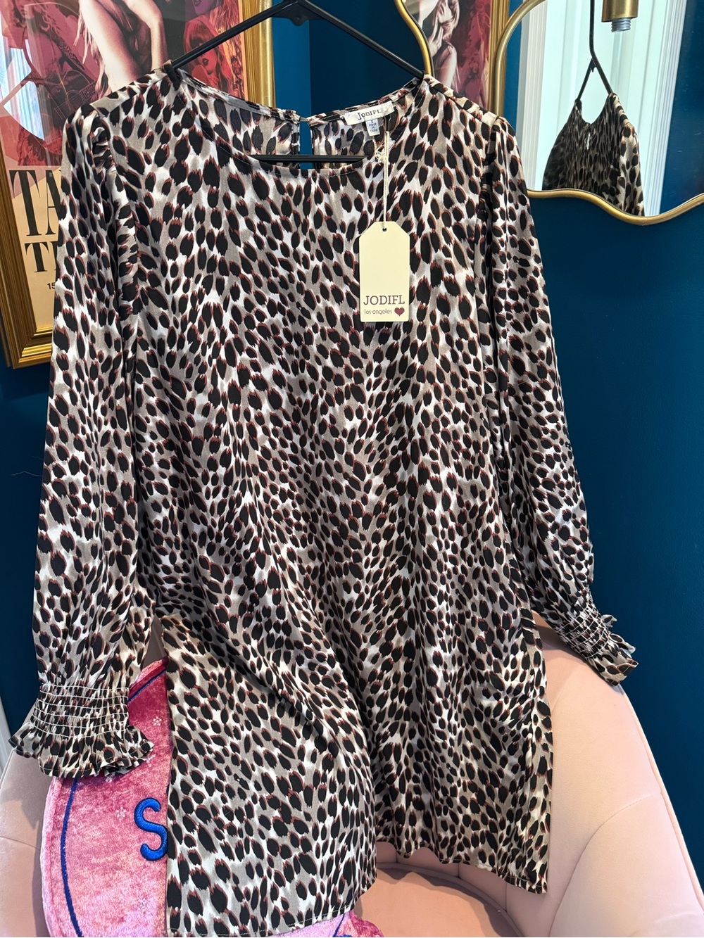 JODIFL Neutral Leopard Print Long Sleeve Tunic - Black, Brown, Cream